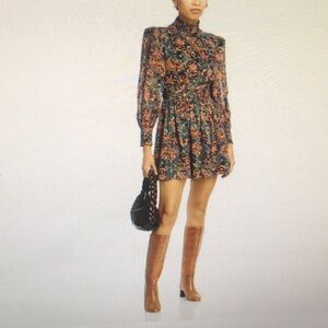 AQUA/PUFF SLEEVE MOCK NECK-RUFFLE TRIMCOCKTAIL DRESS/NEW